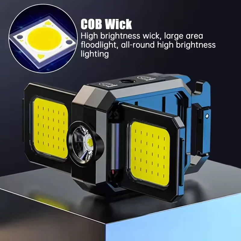 lampe torche rechargeable moderne compact noir bleu jaune texturée interrupteur tactile charge Type clips