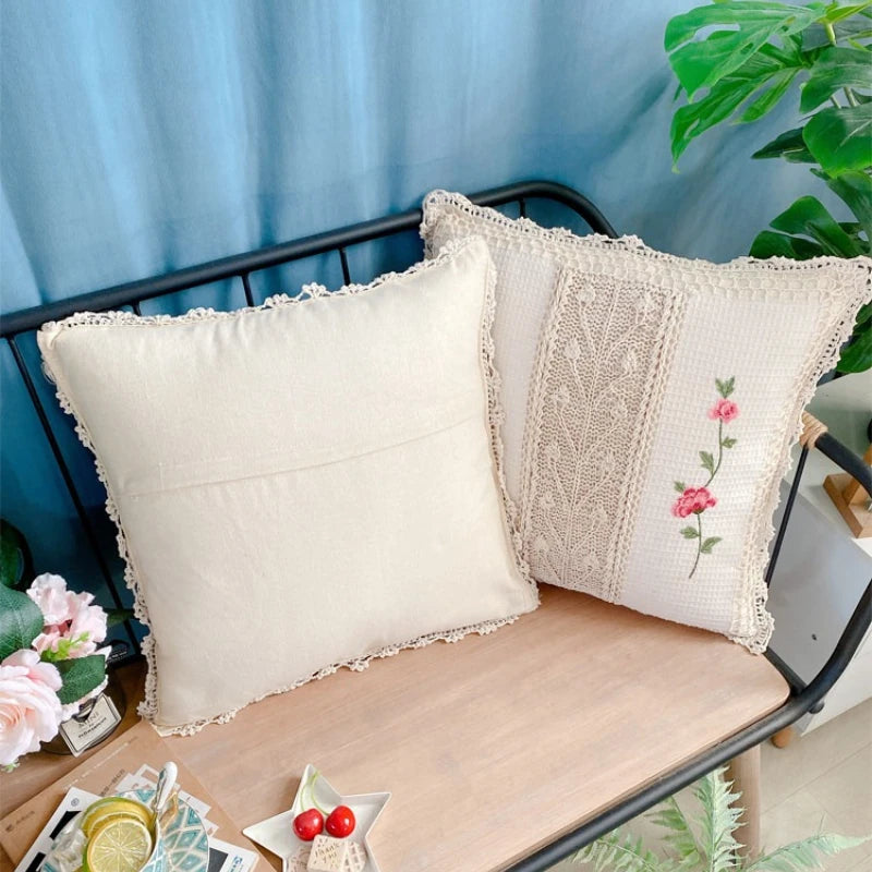 housses coussins motif floral vintage texture tissée polyester 45x45cm beige décor maison voiture nordique