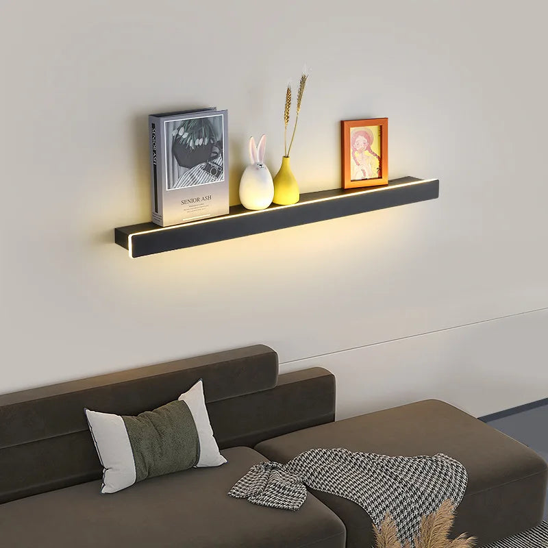 étagère murale lumineuse moderne éclairage blanc rectangulaire lisse fixée mur