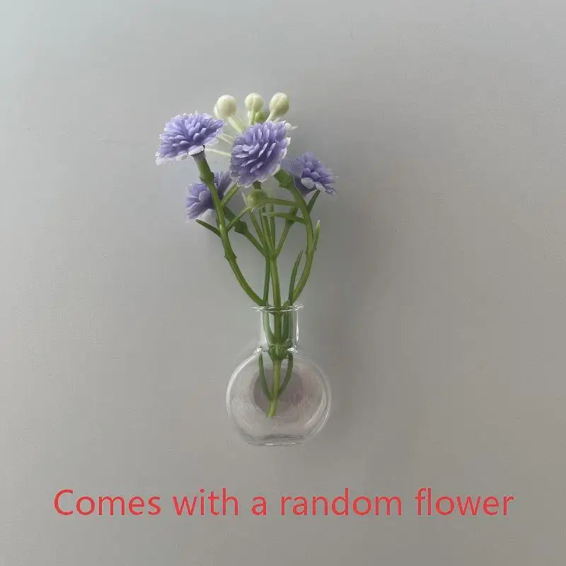 vases magnétiques transparents fleurs artificielles couleurs variées moderne minimaliste réfrigérateur maison