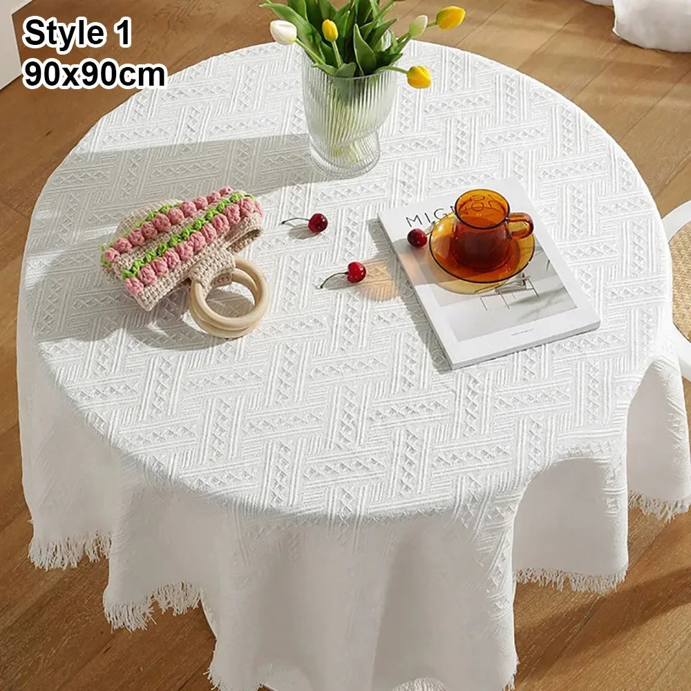 nappe table moderne 50x50cm 90x90cm rayures diagonales franges beige jaune rose bleuclair festive
