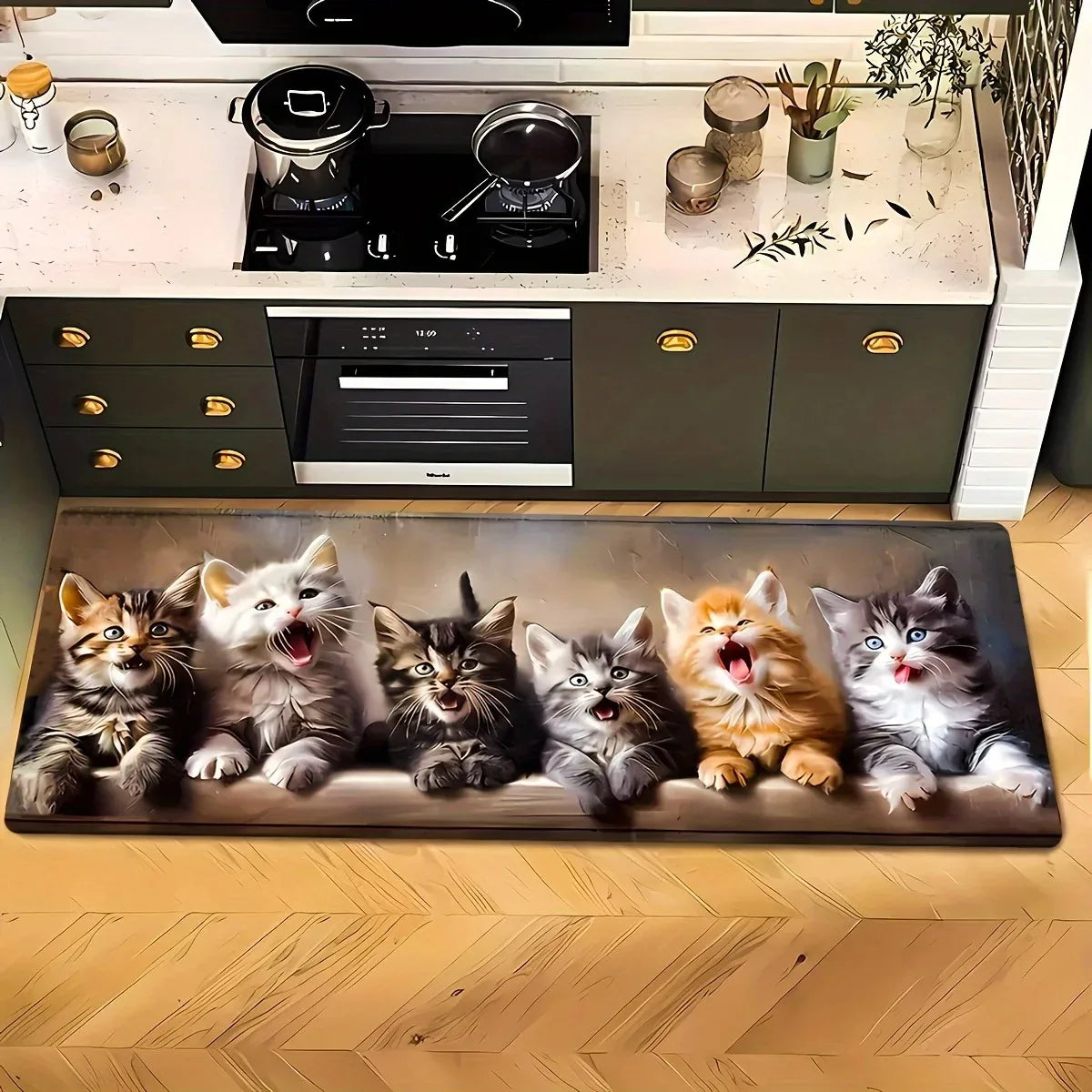 tapis sol moderne imprimé chats multicolore antidérapant polyester extérieur entrée couloir
