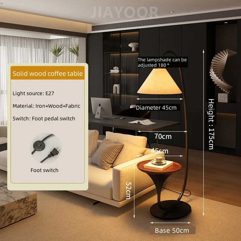 lampe sol moderne bois fer noir beige conique opaques led vde