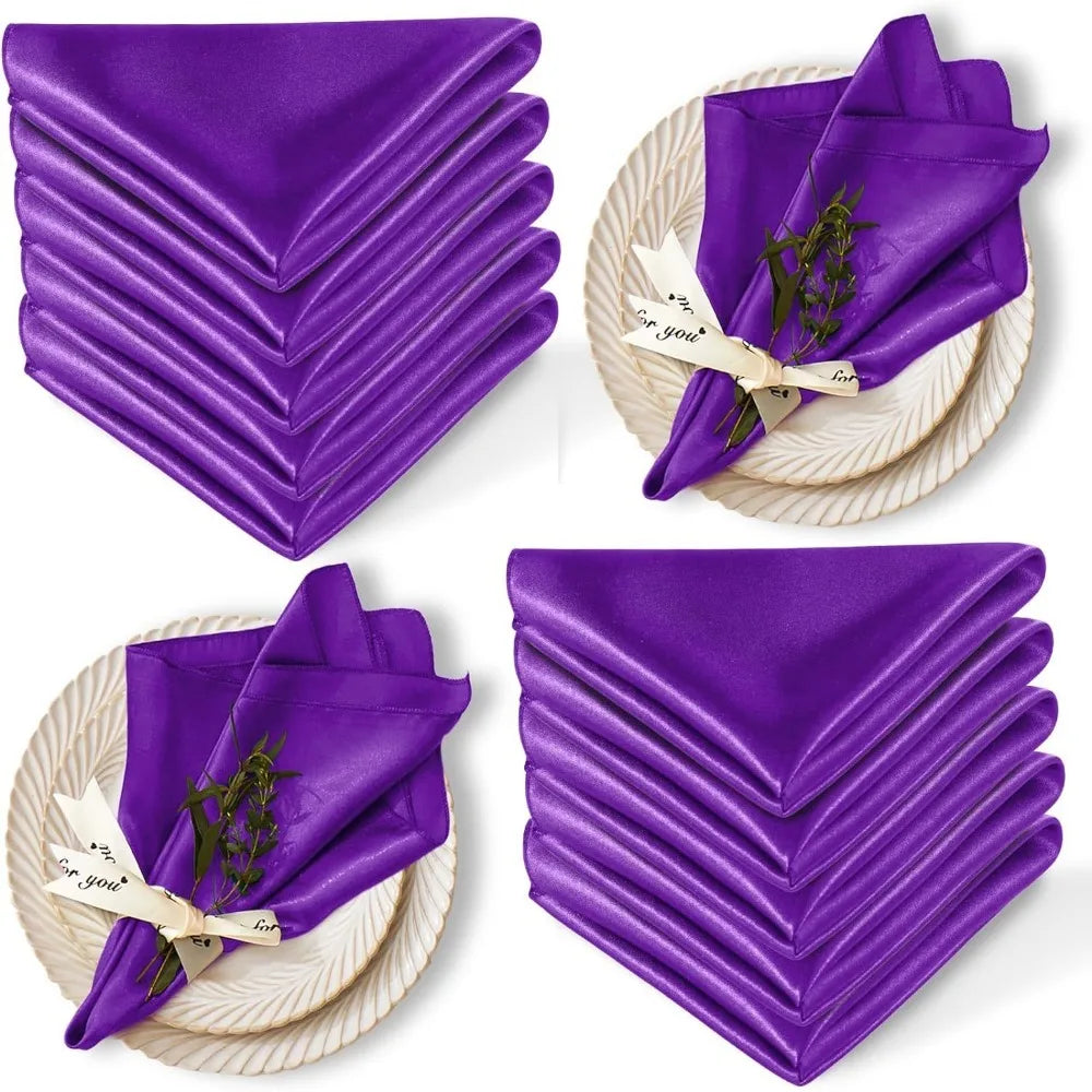 serviettes table violet rose bleu marine vert clair satinées modernes élégantes réutilisables polyester coton