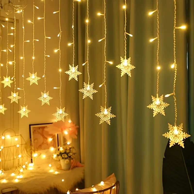 guirlande lumineuse multicolore flocons neige clips led modes éclairage blanc chaud décoration noël festive