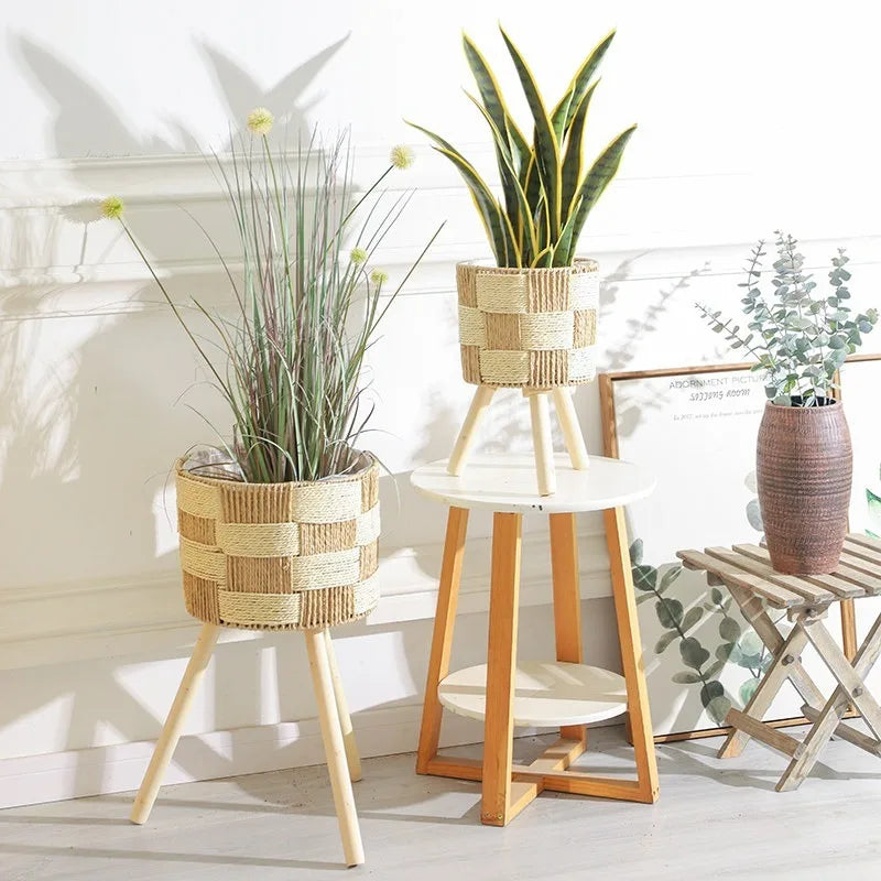 paniers pieds tressés moderne rustique plantes artificielles naturel beige clairextérieur patio jardin