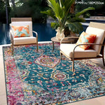 tapis bohème géométrique ornements floraux bleu rouge jaune vert noir salon chambre extérieur