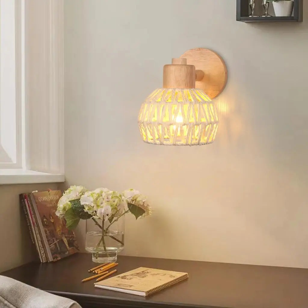 lampe murale tissu tressé bois naturel éclairage moderne rustique entrée chambre coucher