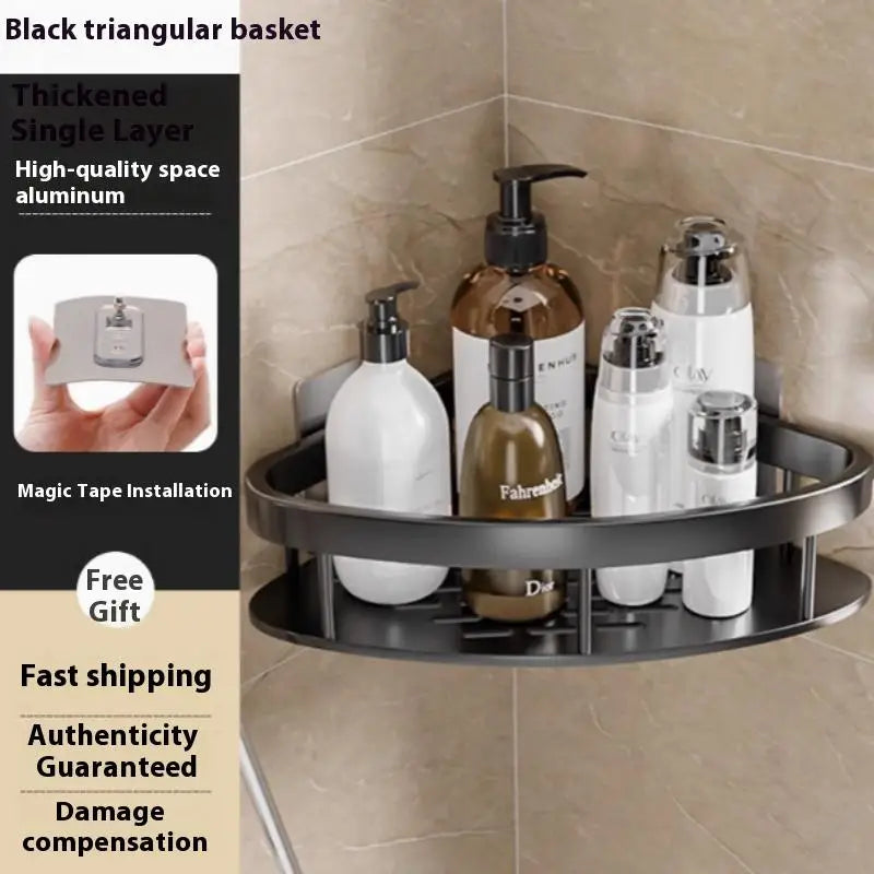 étagère salle bain adhésive noire moderne support rangement triangle porte savon panier douche étanche