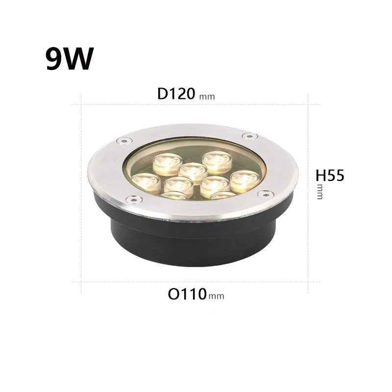 éclairage led souterrain ip67 argent noir moderne 220v 12v 24v encastré extérieur chemin