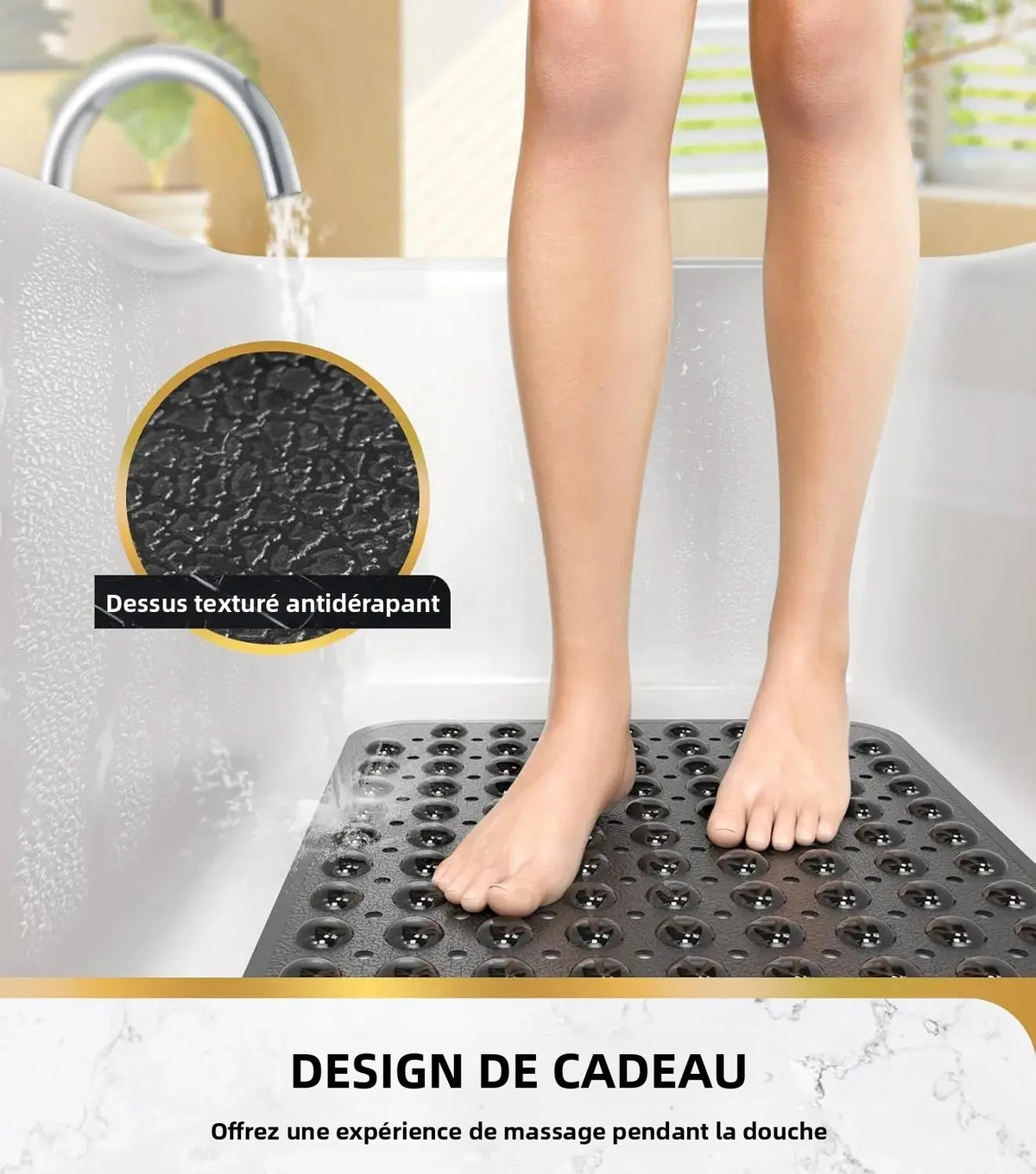 tapis bain antidérapant noir texturé surface ventouses 40x101cm moderne salle bain