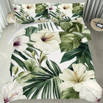 ensemble literie floral hibiscus moderne blanc vert beige twin full queen king