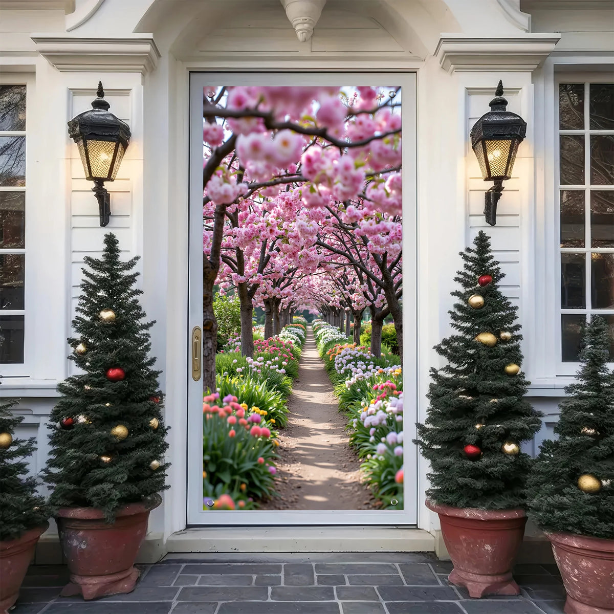 décoration murale fleurs cerisier chemin arbres nature mariage anniversaire noël transparente paysage