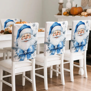 housses chaises noel père noel flocons neige tissu texturé festif rustique polyester dimensions 45x55cm