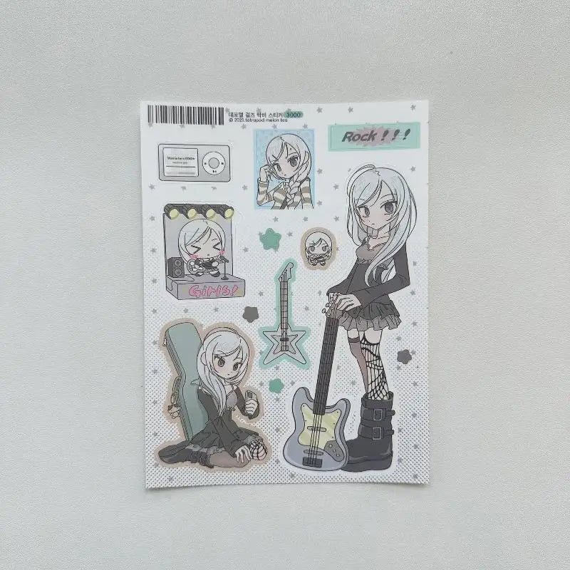 sticker kawaii personnages animés fille piscine guitare autocollants décoratifs carnet journal intime scrapbook