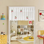rideau dentelle motif floral cerises blanc rouge vert translucide japonais coréen enfantin chambre porte