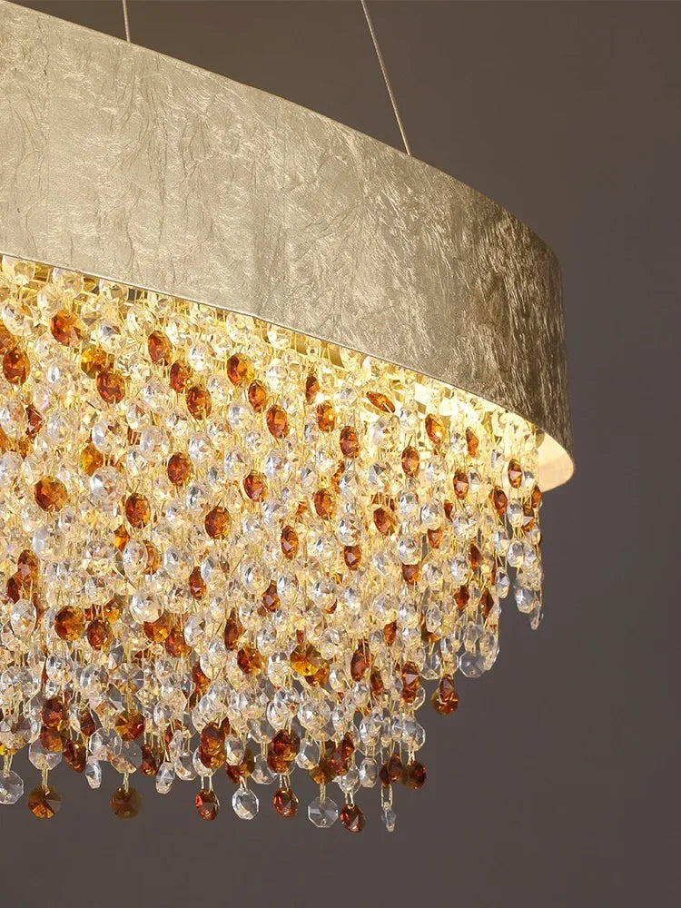 suspension lumineuse moderne doré marron clair translucides brillantes élégante chaînes fixées inclusées