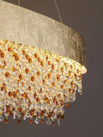 suspension lumineuse moderne doré marron clair translucides brillantes élégante chaînes fixées inclusées