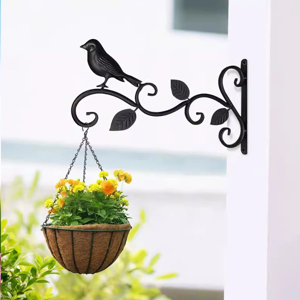 supports muraux métal oiseau feuilles pots fleurs suspendus balcon jardin rustique