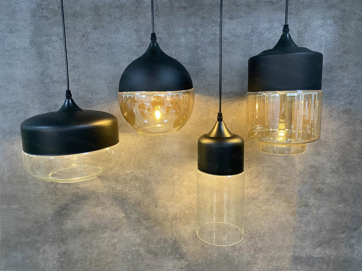 Suspension lumineuse moderne verre translucide câble noir salon chambre