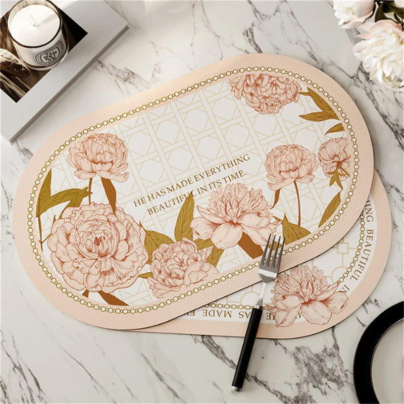 tapis table rose fleurs vert feuilles classique romantique PU respectueux environnement 45x30cm
