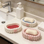 support savon blanc rose moderne nœud boudiné double couche drainage salle bain