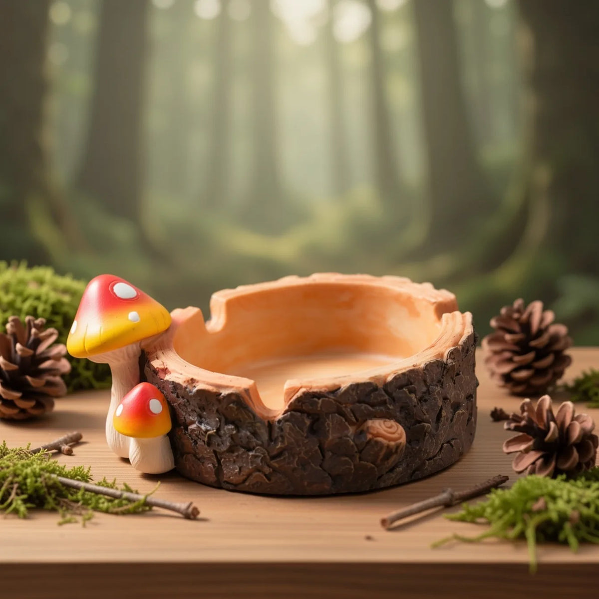 cache cendre champignons orange noir bois naturel décoratif chambre ornementnels