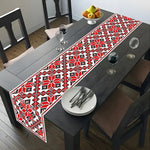 nappe décorative géométrique rouge blanc noire motifs traditionnels folkloriques polyester grande table cuisine festivités
