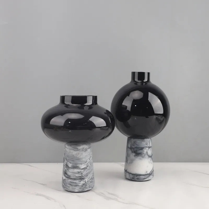 vases décoratifs modernes verre marbré noir gris opaques fleurs séchées arrangement hydroponique table minimaliste