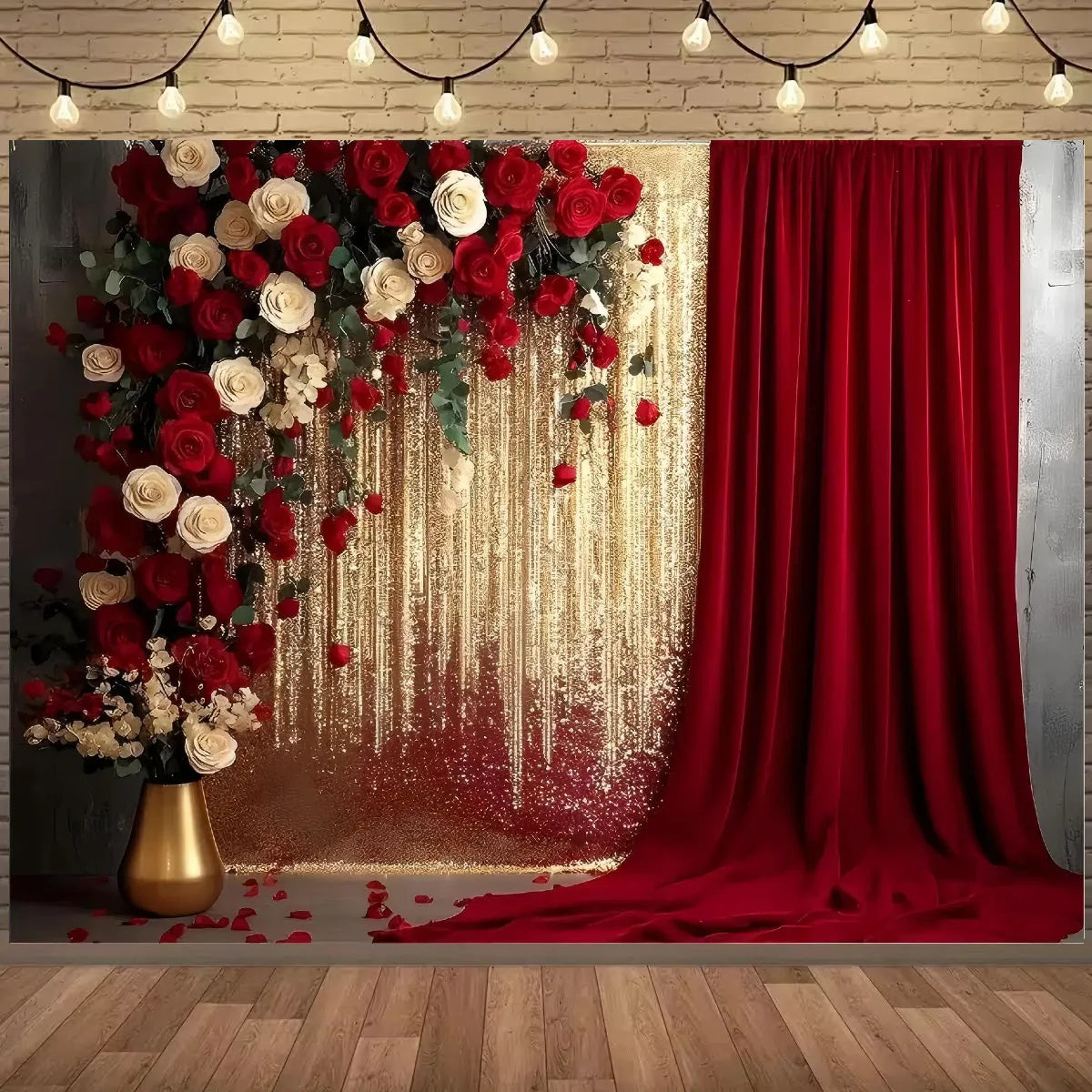 rideau rouge sequins moderne fleurs artificielles mariage anniversaire terylene 100x150cm 150x210cm 180x230cm 210x300cm