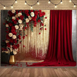 rideau rouge sequins moderne fleurs artificielles mariage anniversaire terylene 100x150cm 150x210cm 180x230cm 210x300cm