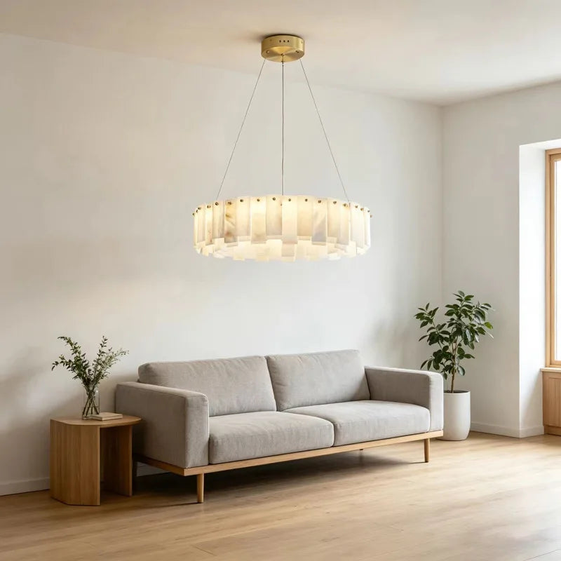 lustre suspension moderne marbre blanc doré lampe suspendue salon luxe table manger élégant