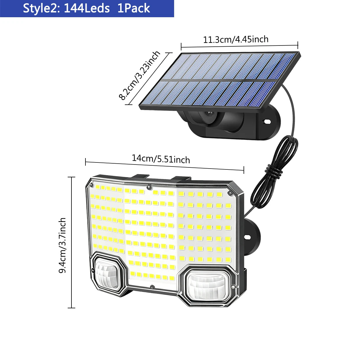 lampe solaire murale extérieure 112 led ip65 étanche capteur mouvement automatique moderne noire