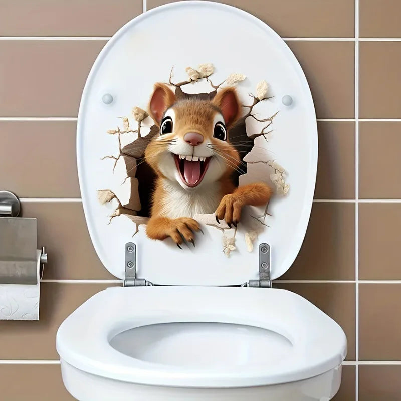 sticker mural 3d souris souriante pvc autoadhésif décoration intérieure salle bain toilette