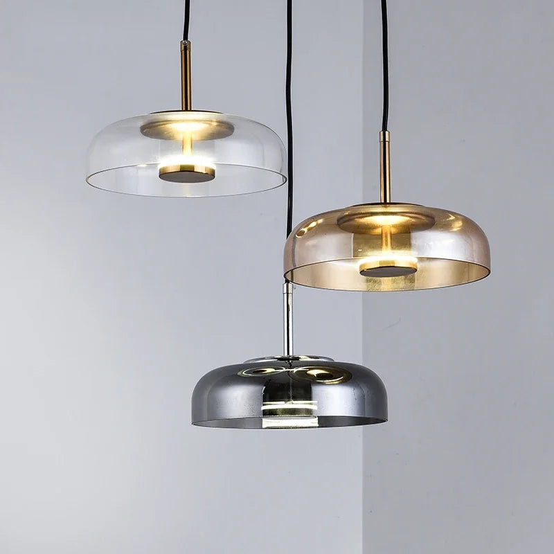 luminaire suspendu led moderne transparent doré bronze gris blanc minimaliste chambre salon