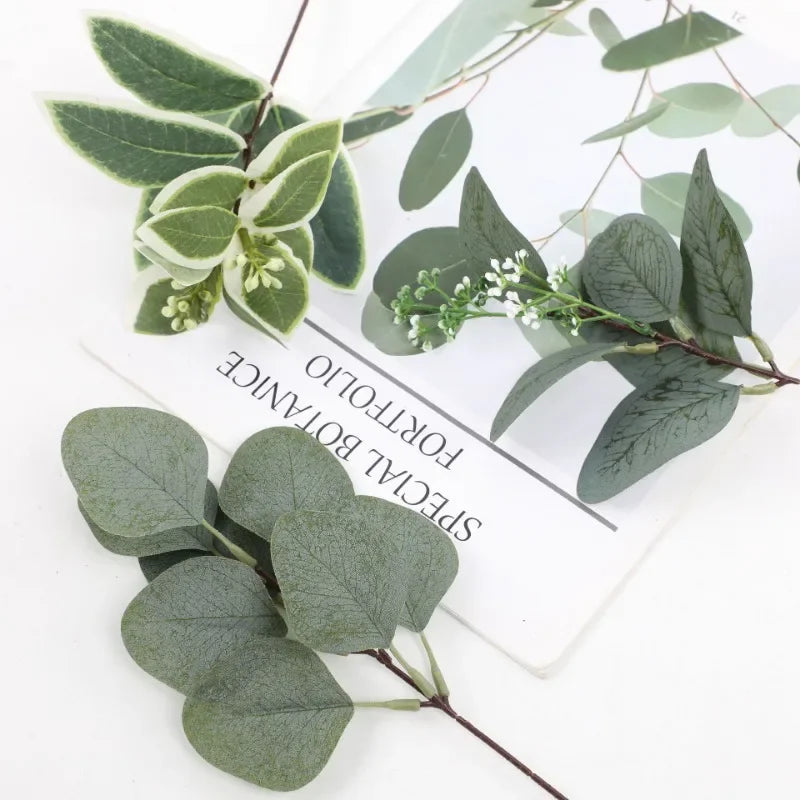 feuilles eucalyptus artificielles bouquet vert blanc decoration mariage exterieur naturel photo prop deco branchées