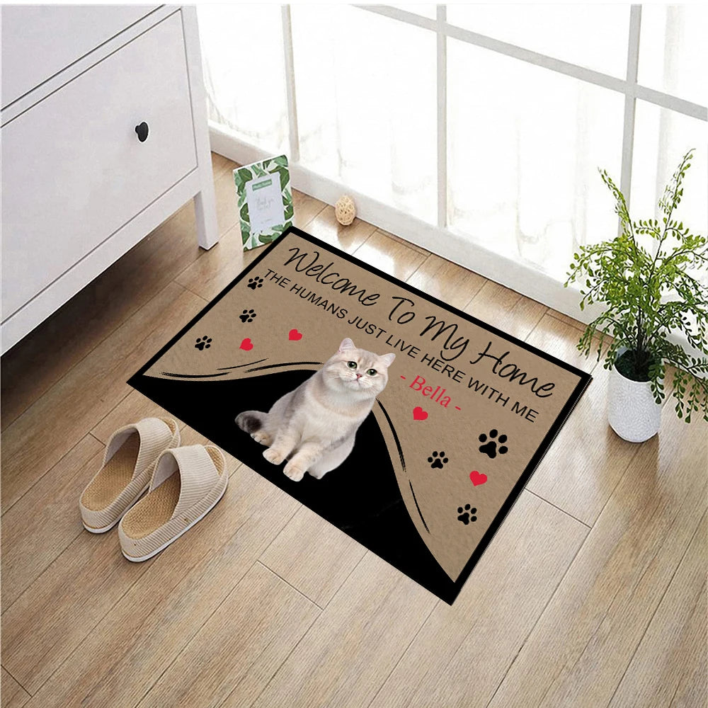 tapis d'entrée imprimé chat coeurs bienvenue moderne antidérapant extérieur adultes