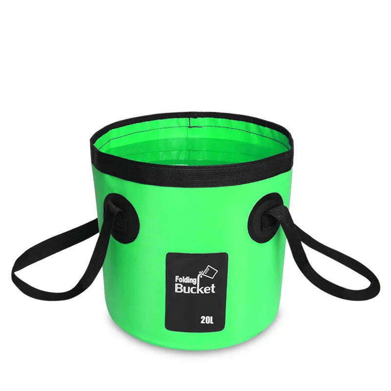 seau pliable portable pratique jaune vert gris bleu rose orange poignées noires respectueux environnement