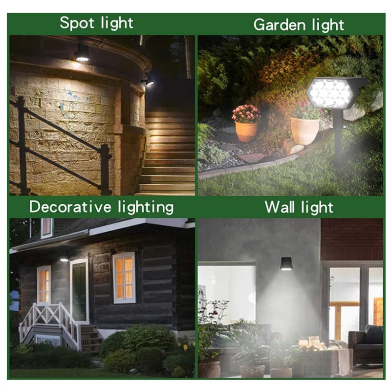 projecteurs solaires led extérieurs réglables decoration jardin ip65 moderne hexagonnels noirs tringle