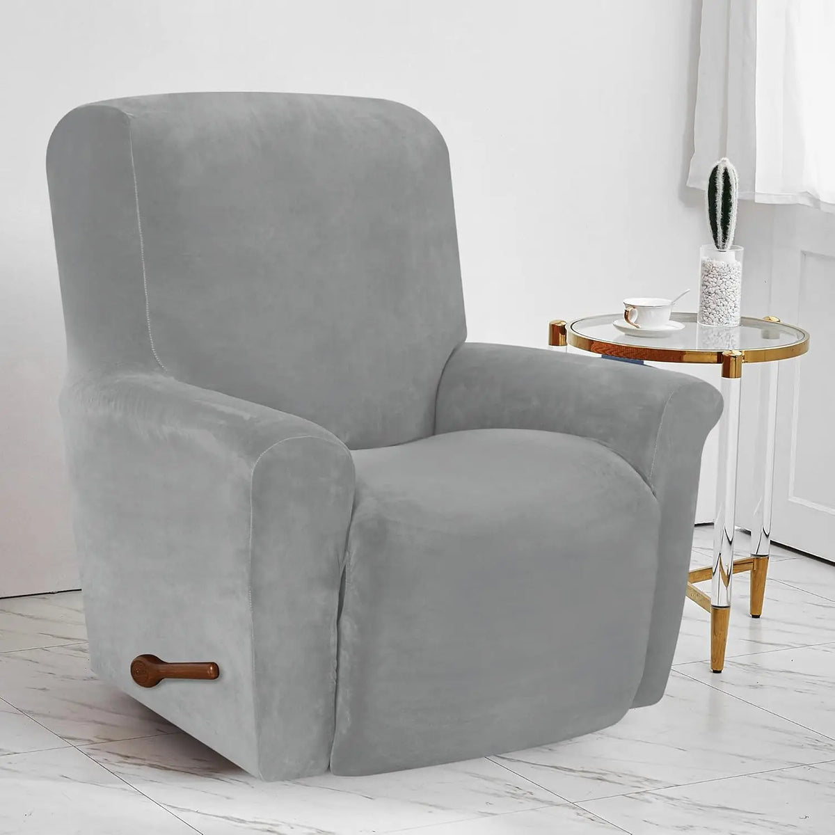 Housse fauteuil inclinable bleu noir gris jacinquée extensible moderne poche adhésif lavage machine