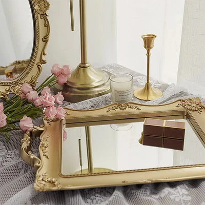 plateau miroir décoratif vintage or plateaux transparents opaques motifs floraux bijoux fruits baroque élégant