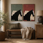 tableau abstrait cheval noir moderne minimaliste toile sans cadre vertical
