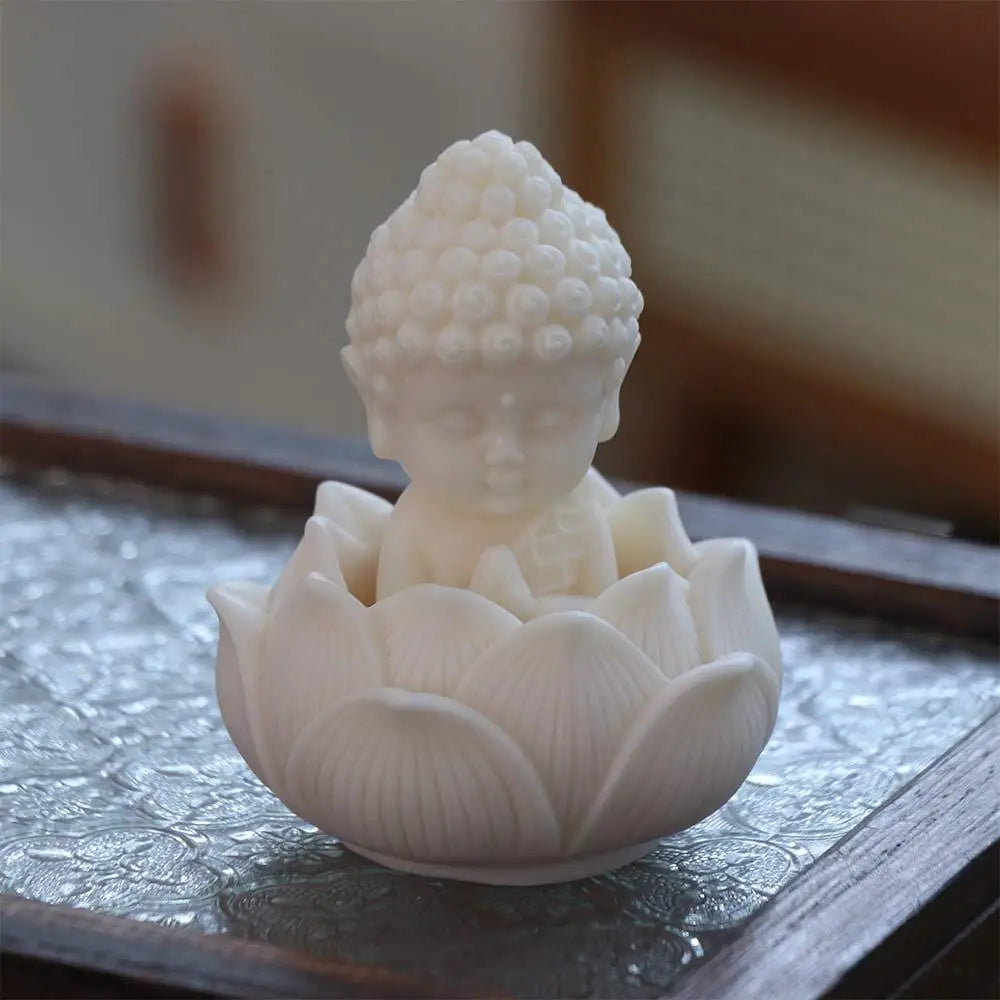 figurine bouddha blanc lotus zen décoration intérieure prière miniature résine