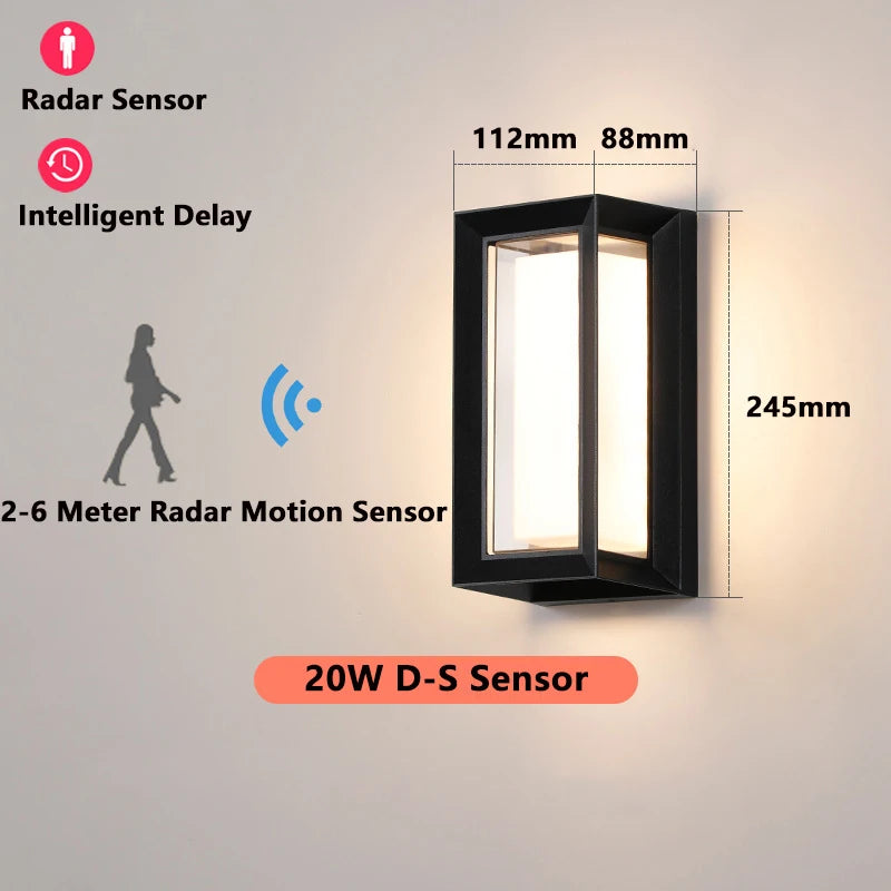 lampe murale led motion sensor extérieure noir moderne étanche ip65 20w