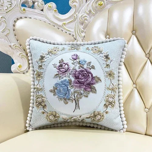 coussin carré brodé fleurs pompons élégant lavable 40x40cm 58x58cm polyester coton