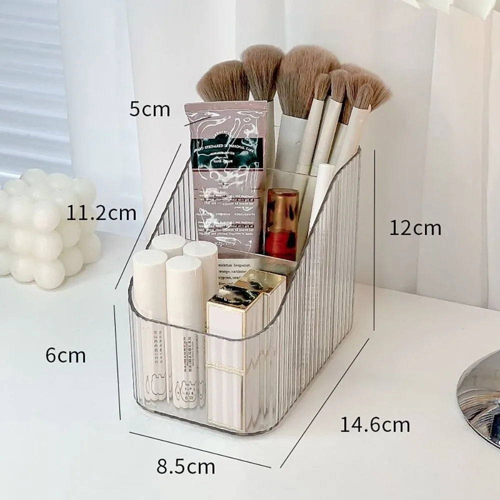 organisateur maquillage transparent moderne rayures verticales brosse crayon palette fards flacons pochette réutilisable polyvalent