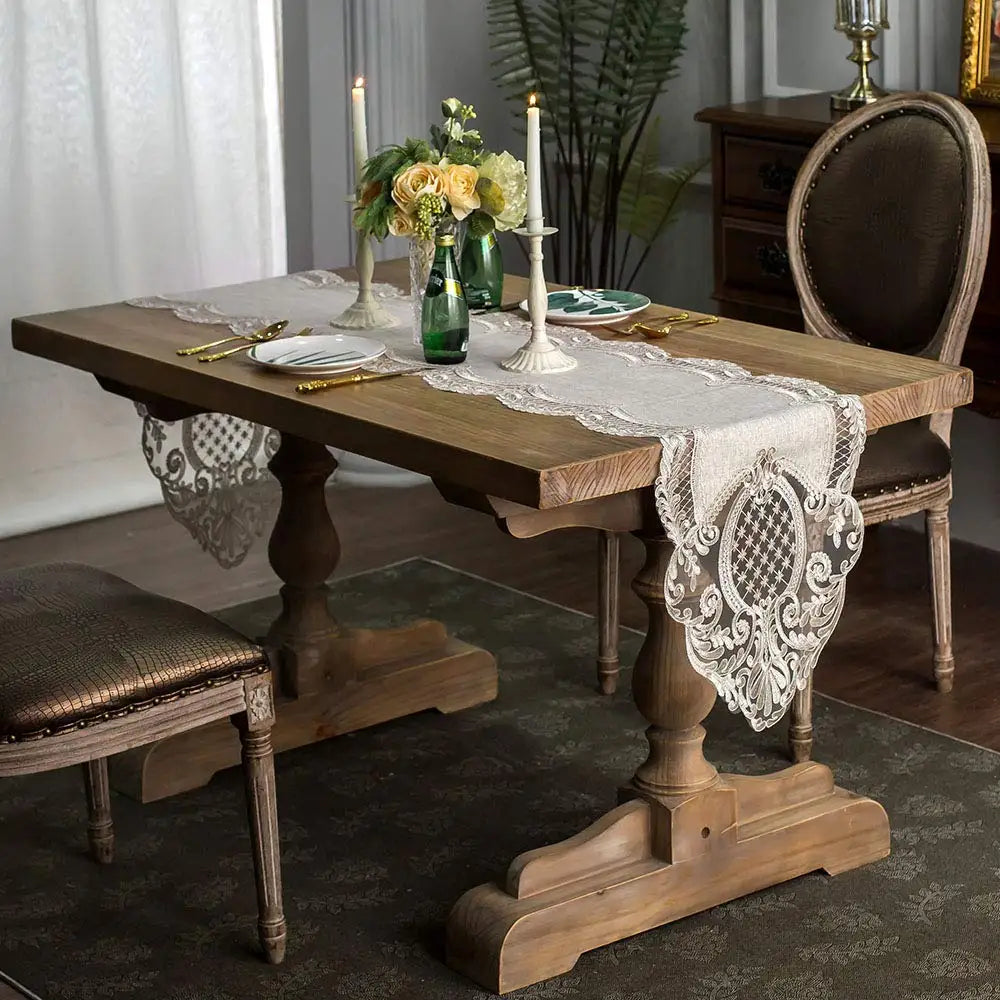 chinois table beige broderie ornements floraux classique élégant opacité 40x120cm 40x150cm 40x180cm 40x215cm 40x250cm