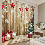 rideau noël marron rouge blanc flocons étoiles décorations opaques pastoral chambre salon