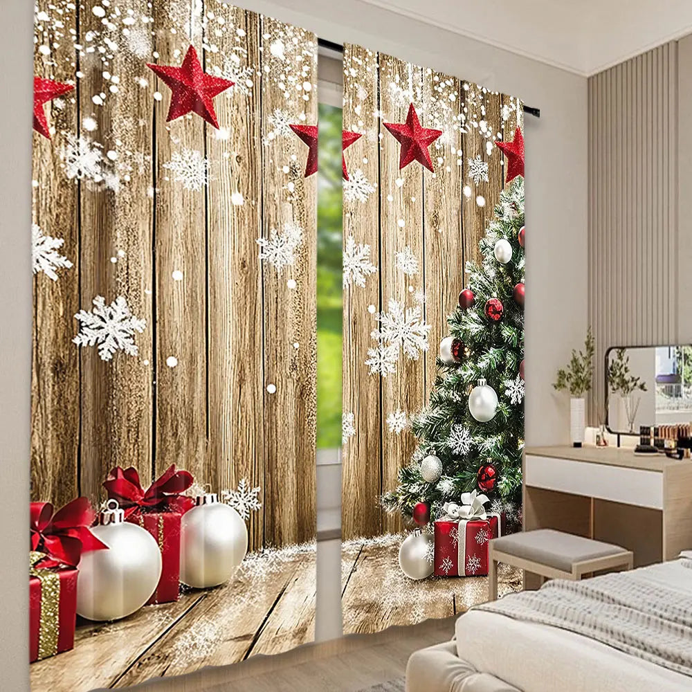 rideau noël marron rouge blanc flocons étoiles décorations opaques pastoral chambre salon