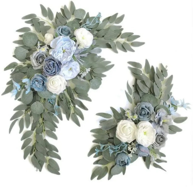 Guirlande florale artificielle romantique roses pivoines feuilles vertes blanc vert mariage decorationextérieur